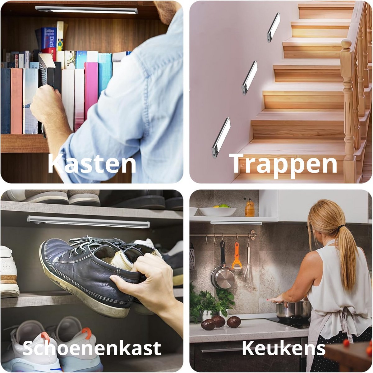 LED's Light Kastverlichting met sensor 60 cm - Oplaadbaar en draadloos - zwaai- en bewegingssensor - wit