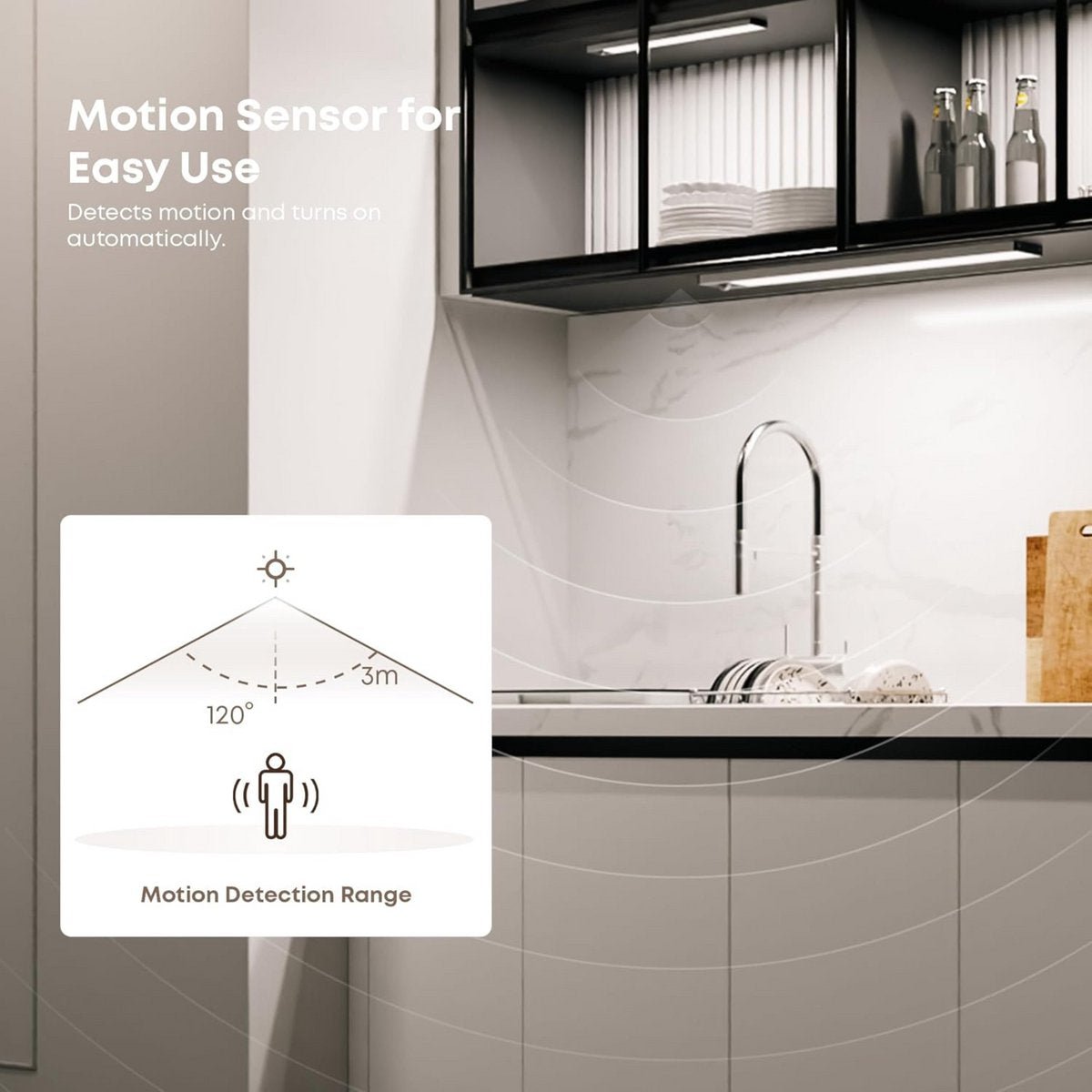 Comnox - LED's Light Kastverlichting met sensor 60 cm - Automatische verlichting - Draagbare accu - Wit - Lichtsensor