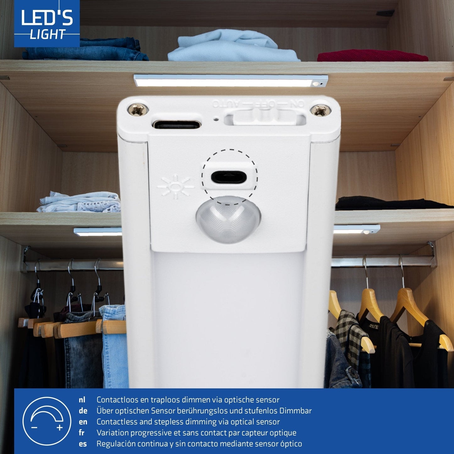 LED's Light Kastverlichting met sensor 80 cm - Oplaadbaar en draadloos - zwaai- en bewegingssensor - wit