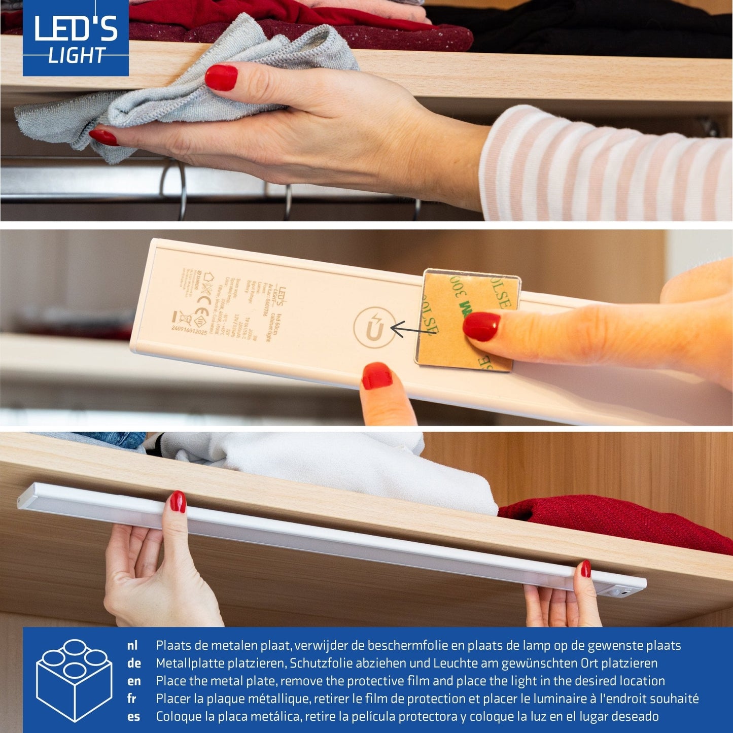 LED's Light Kastverlichting met sensor 80 cm - Oplaadbaar en draadloos - zwaai- en bewegingssensor - wit