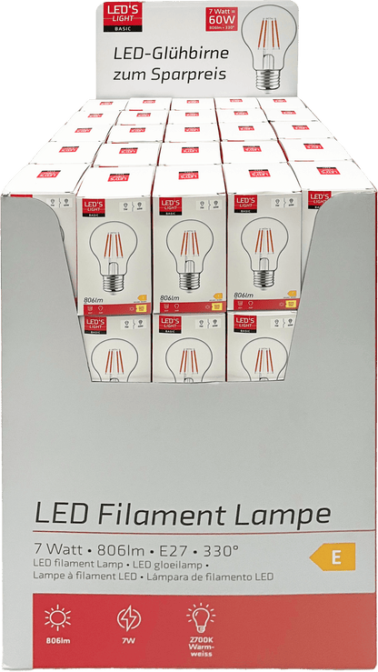 LED's Light LED Lamp E27 - Standaard model peertje - 7W vervangt 60W - Transparant glas