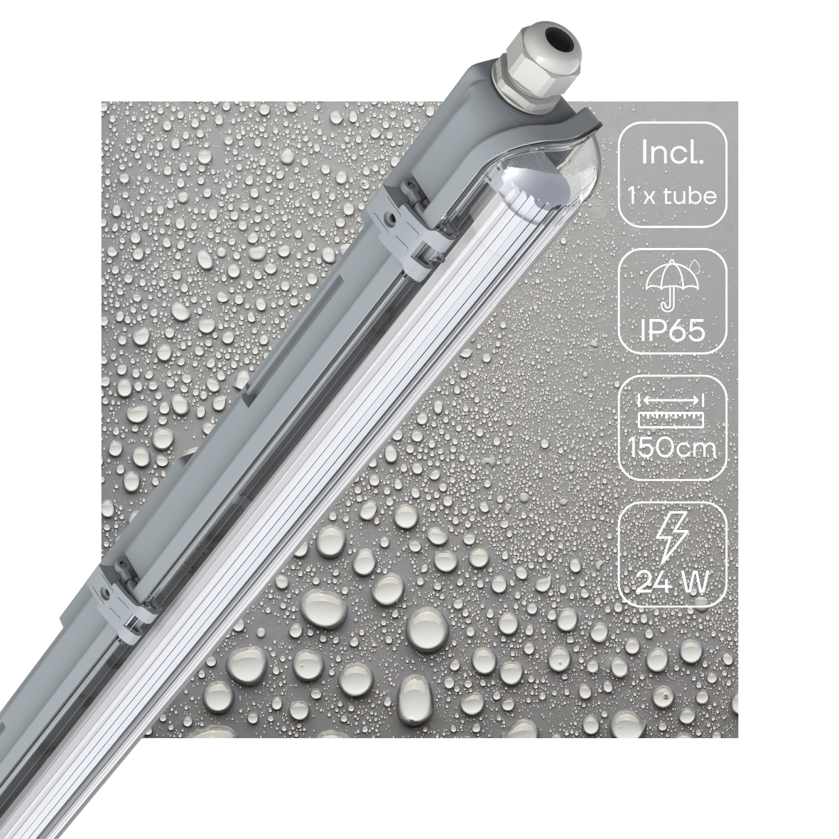 Comnox - LED TL armatuur 150 cm – Direct helder licht – Koud wit 6500 K – 24 watt – 2880 lumen – waterdicht – IP65 – 150 cm