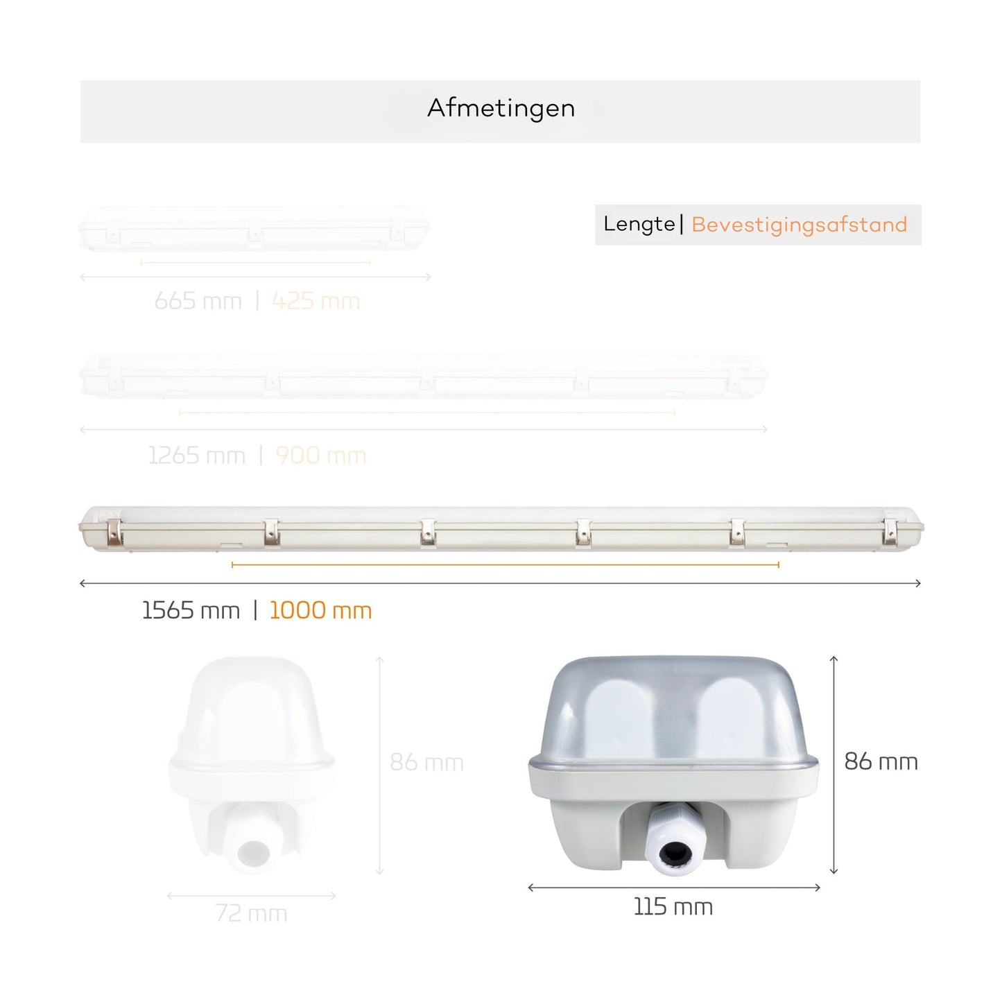 LED's Light LED TL dubbel armatuur 150 cm - warm wit licht 4000K - Compleet met 2 LED TL buizen 150 cm - 5760lm