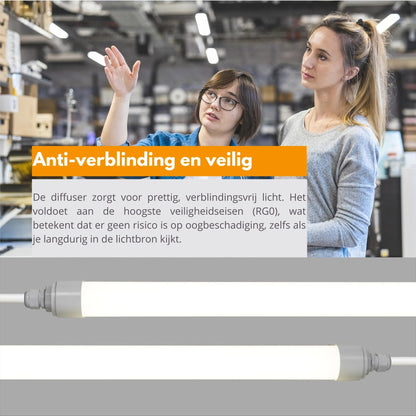 Comnox - LED TL lamp 120 cm - Direct helder licht voor lange ruimtes - Koppelbaar tot 10 lampen - Waterdicht IP65 - 36W 4320lm 4000K