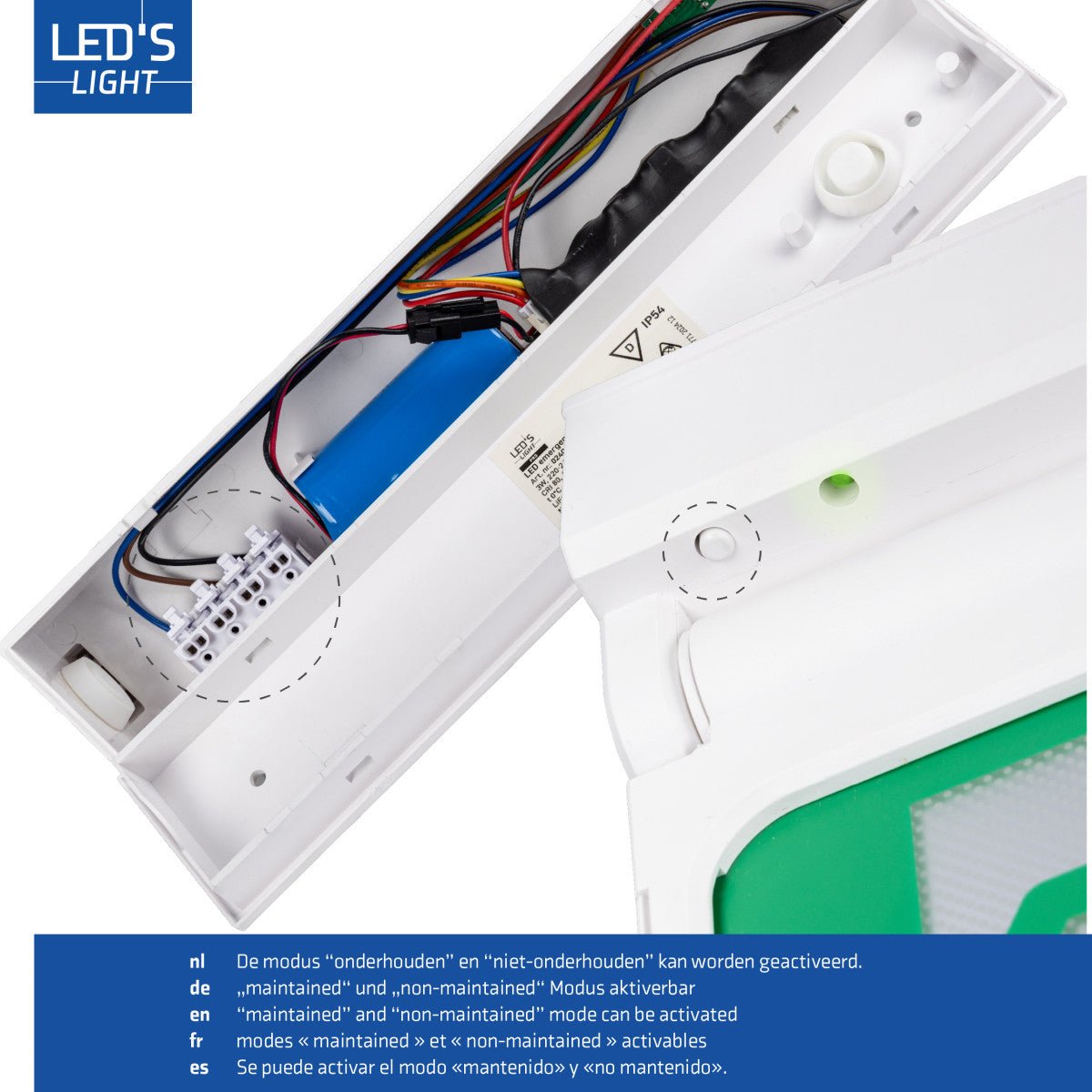 LED's Light - Noodverlichting - Nooduitgang bord met verlichting op accu - Draadloos en oplaadbaar - Pijl draaibaar