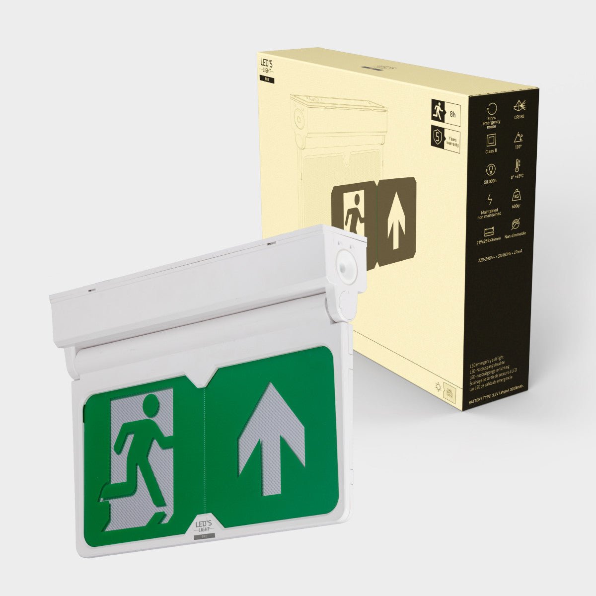 LED's Light - Noodverlichting - Nooduitgang bord met verlichting op accu - Draadloos en oplaadbaar - Pijl draaibaar