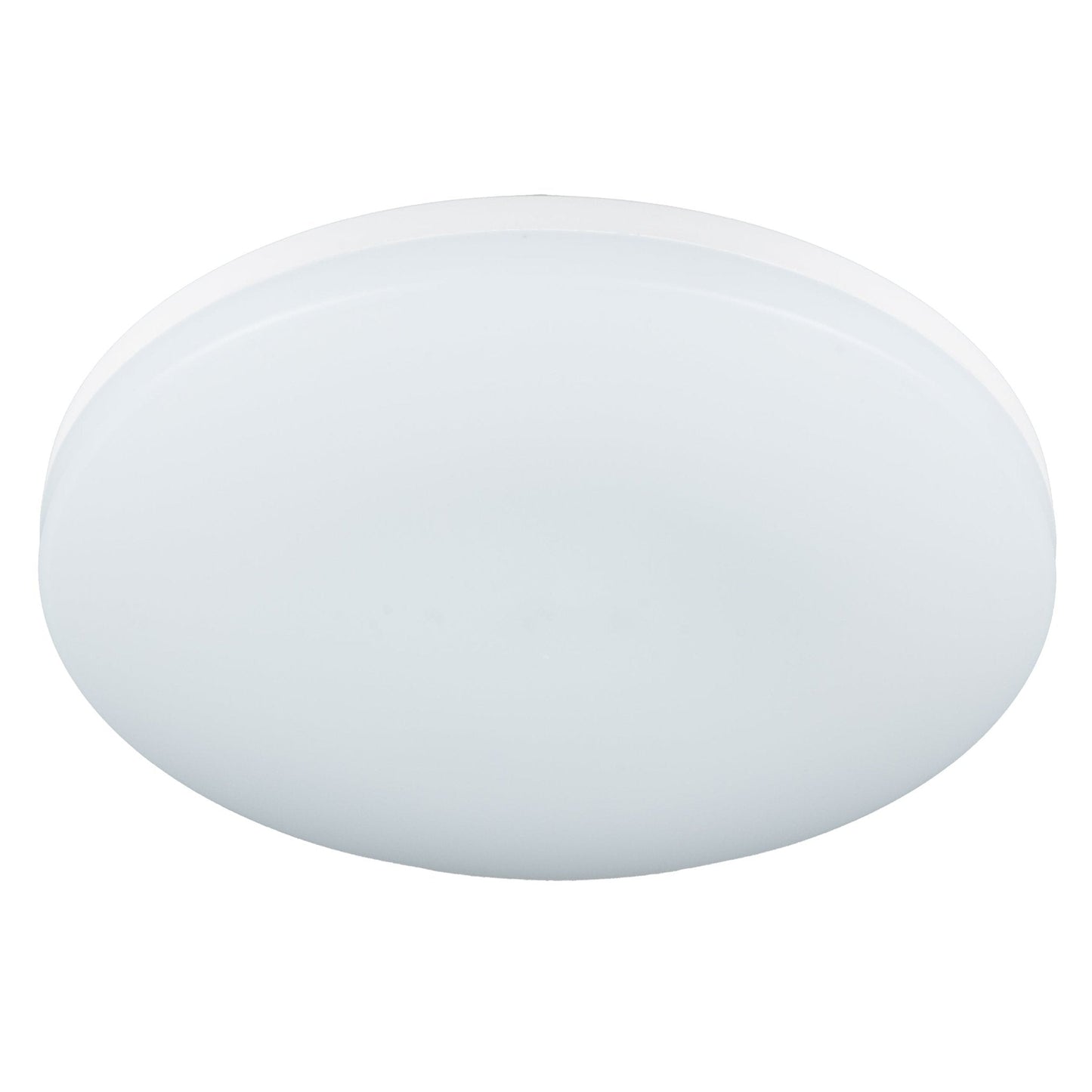 Een witte, ronde LED-plafondlamp met mat glas en zichtbare verpakking. Geschikt voor moderne woon- en kantoorruimtes, met warme en neutrale kleurtemperatuuropties.