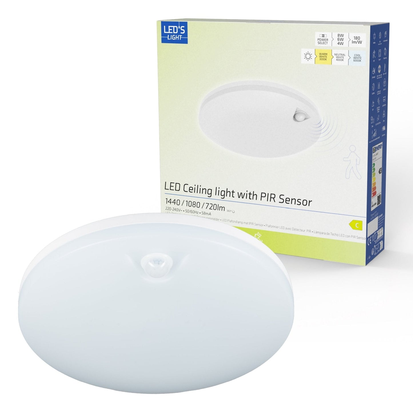 LED's light Plafondlamp met bewegingssensor en schemersensor - dimbaar in 6 standen - IP54 - 30 cm