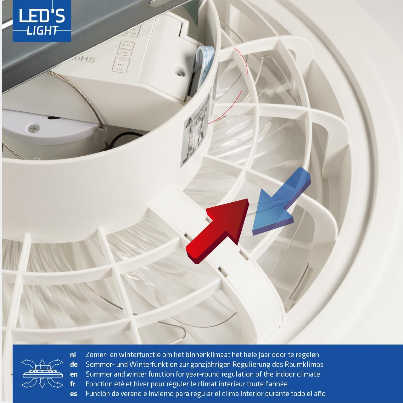 LED’s Light plafondventilator met verlichting 48 cm – Ventilatiesnelheid en bediening met afstandsbediening - Wit