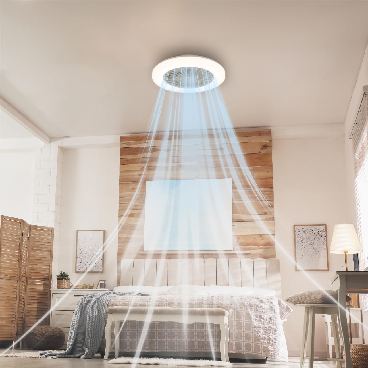 Comnox - LED’S LIGHT - Plafondventilator met verlichting - Comfort & Sfeer - Winter- en zomerstand - 48 cm diameter - Wit