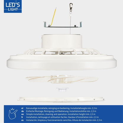 LED’s Light plafondventilator met verlichting 48 cm – Ventilatiesnelheid en bediening met afstandsbediening - Wit