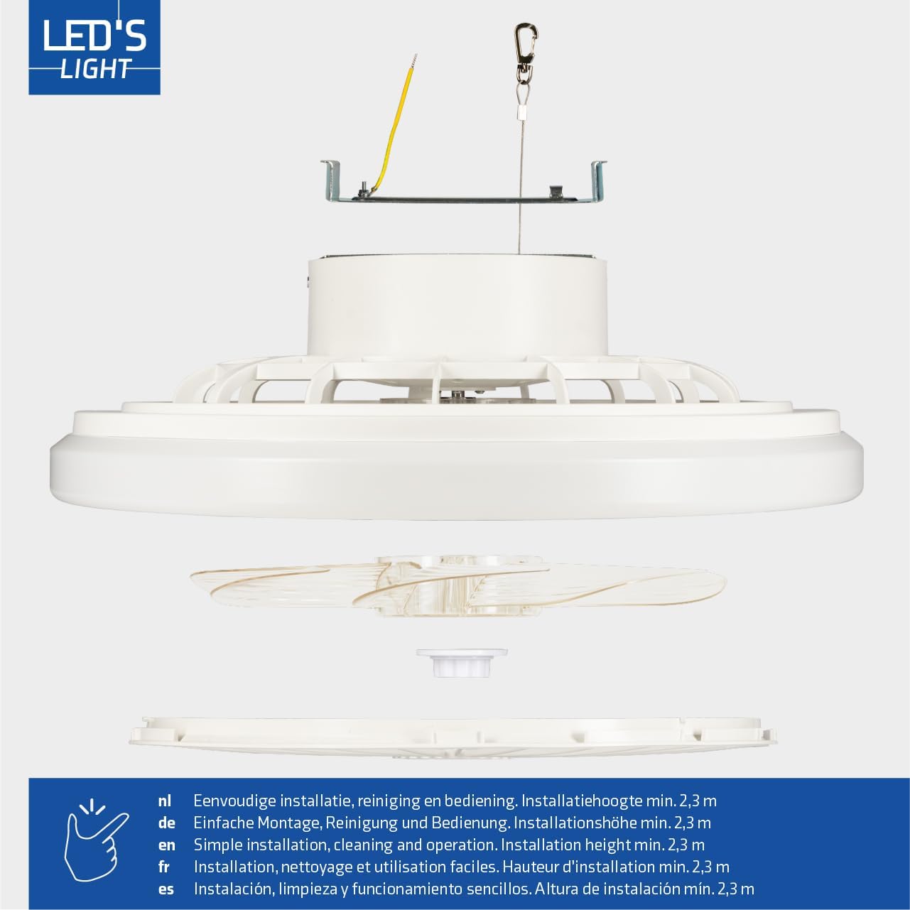 Comnox - LED’S LIGHT - Plafondventilator met verlichting - Comfort & Sfeer - Winter- en zomerstand - 48 cm diameter - Wit