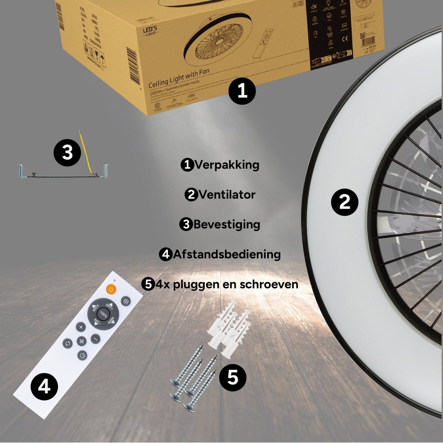 Comnox - LED’s Light plafondventilator met verlichting - Zomer en winter modus - 48 cm Zwart