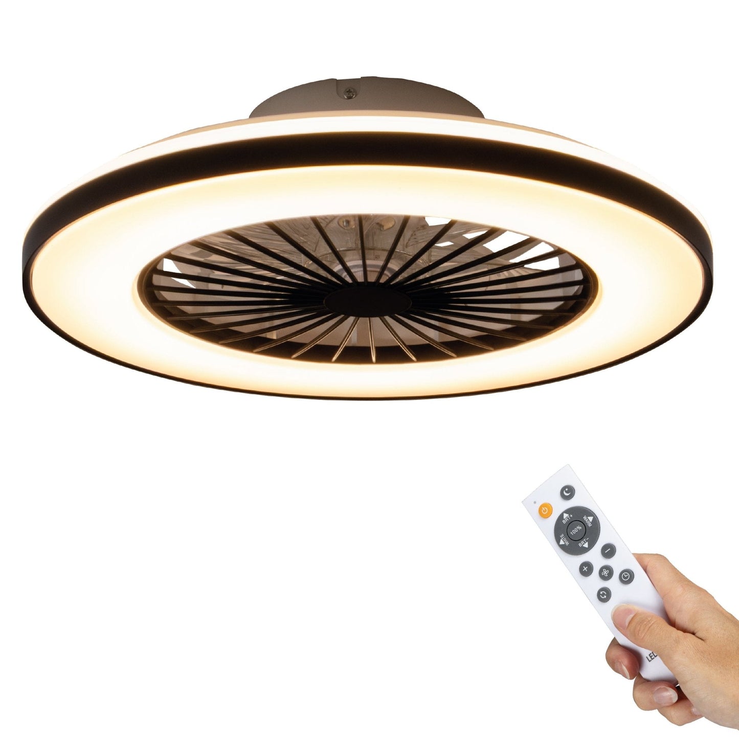 Comnox - LED’s Light plafondventilator met verlichting - Zomer en winter modus - 48 cm Zwart