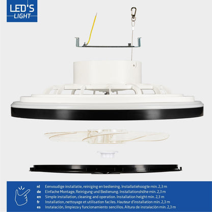 LED’s Light plafondventilator met verlichting 48 cm – Ventilatiesnelheid en bediening met afstandsbediening - Zwart