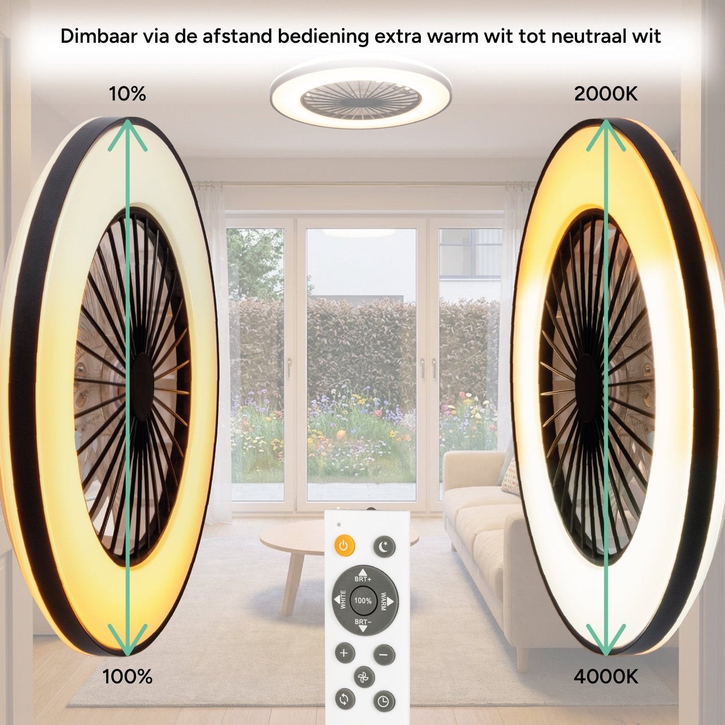Comnox - LED’s Light plafondventilator met verlichting - Zomer en winter modus - 48 cm Zwart