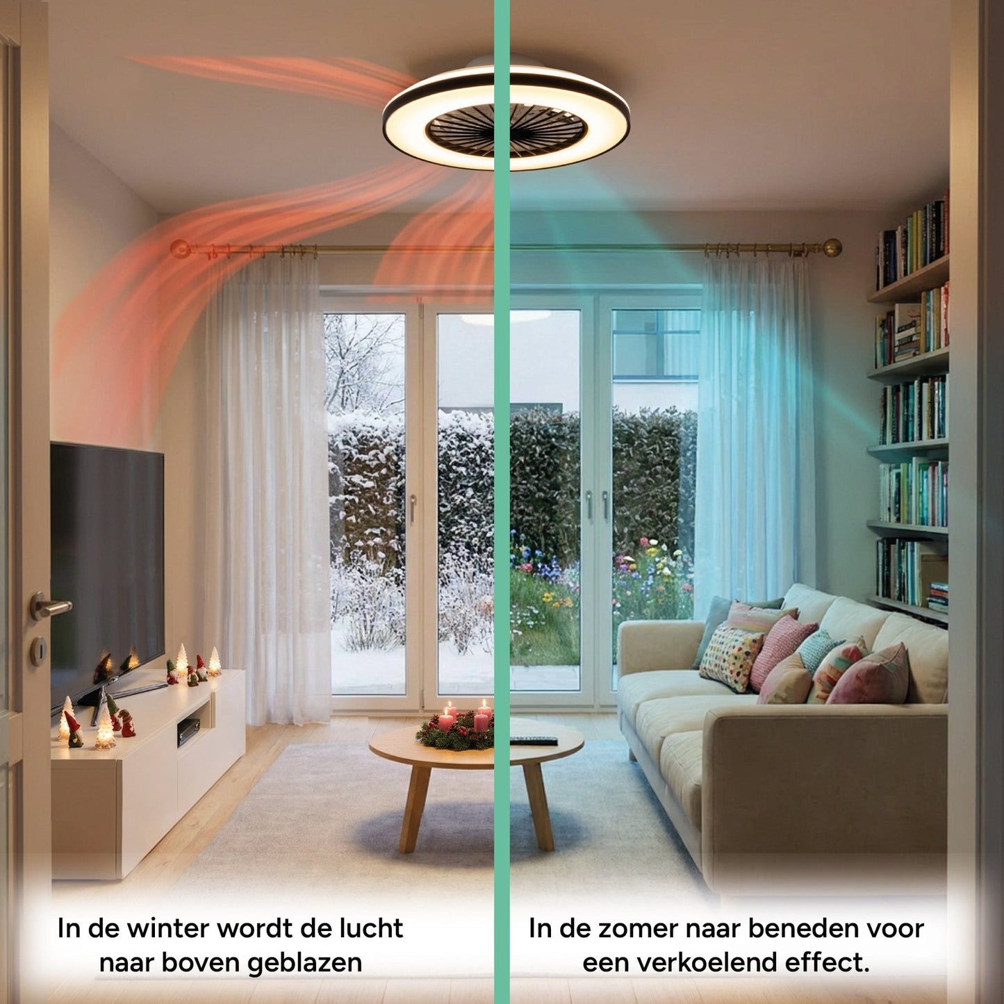 Comnox - LED’s Light plafondventilator met verlichting - Zomer en winter modus - 48 cm Zwart