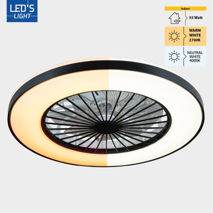 LED’s Light plafondventilator met verlichting 48 cm – Ventilatiesnelheid en bediening met afstandsbediening - Zwart