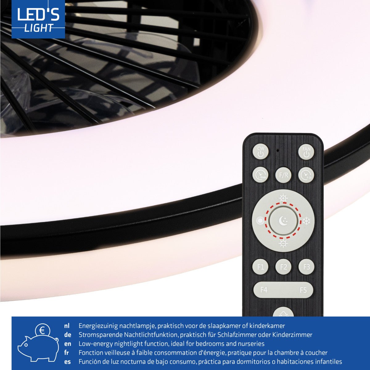 LED's Light Plafondventilator met verlichting zwart - 48,5 cm