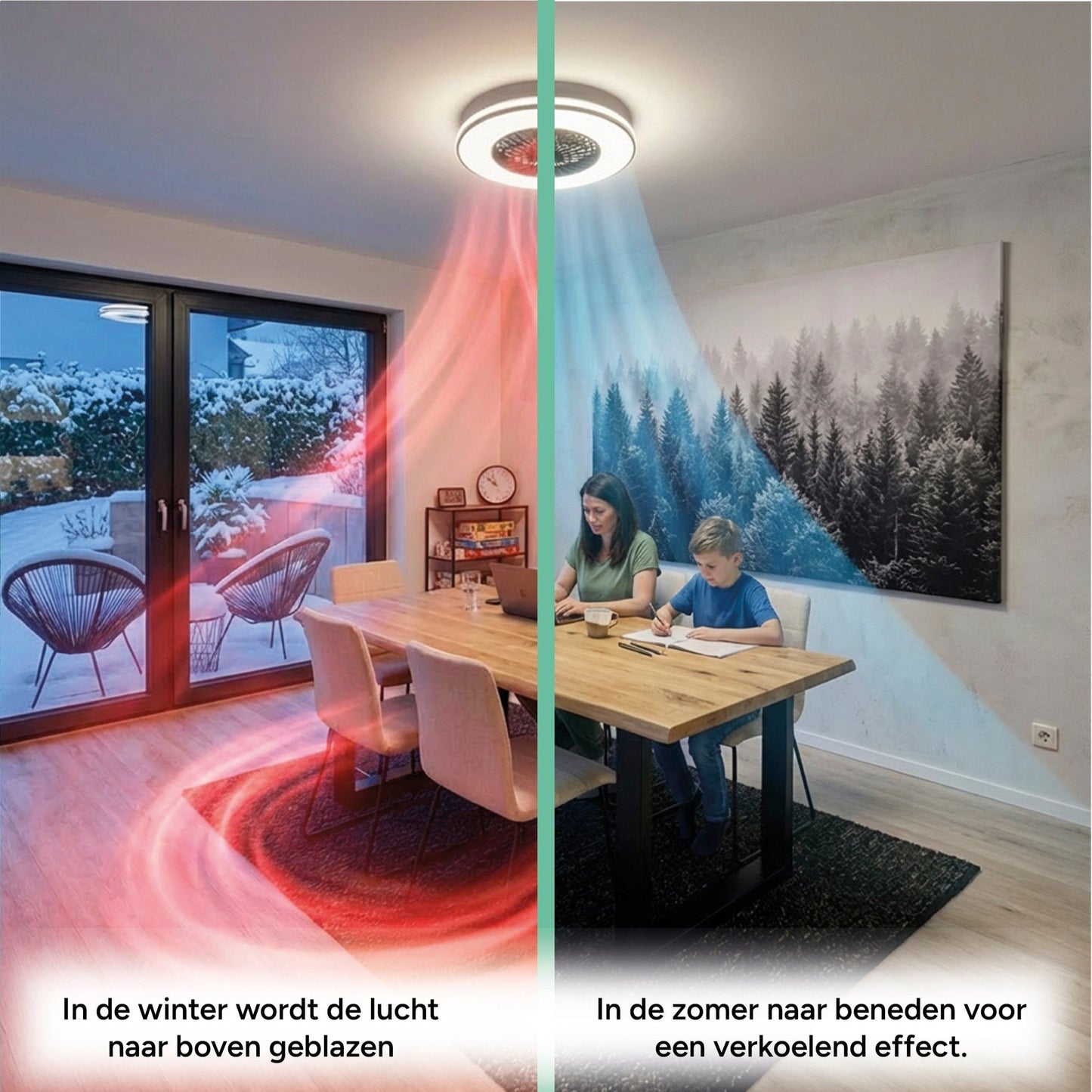 Comnox - LED's Light Plafondventilator met verlichting - 2-in-1 Comfort - Zwart 48,5 cm