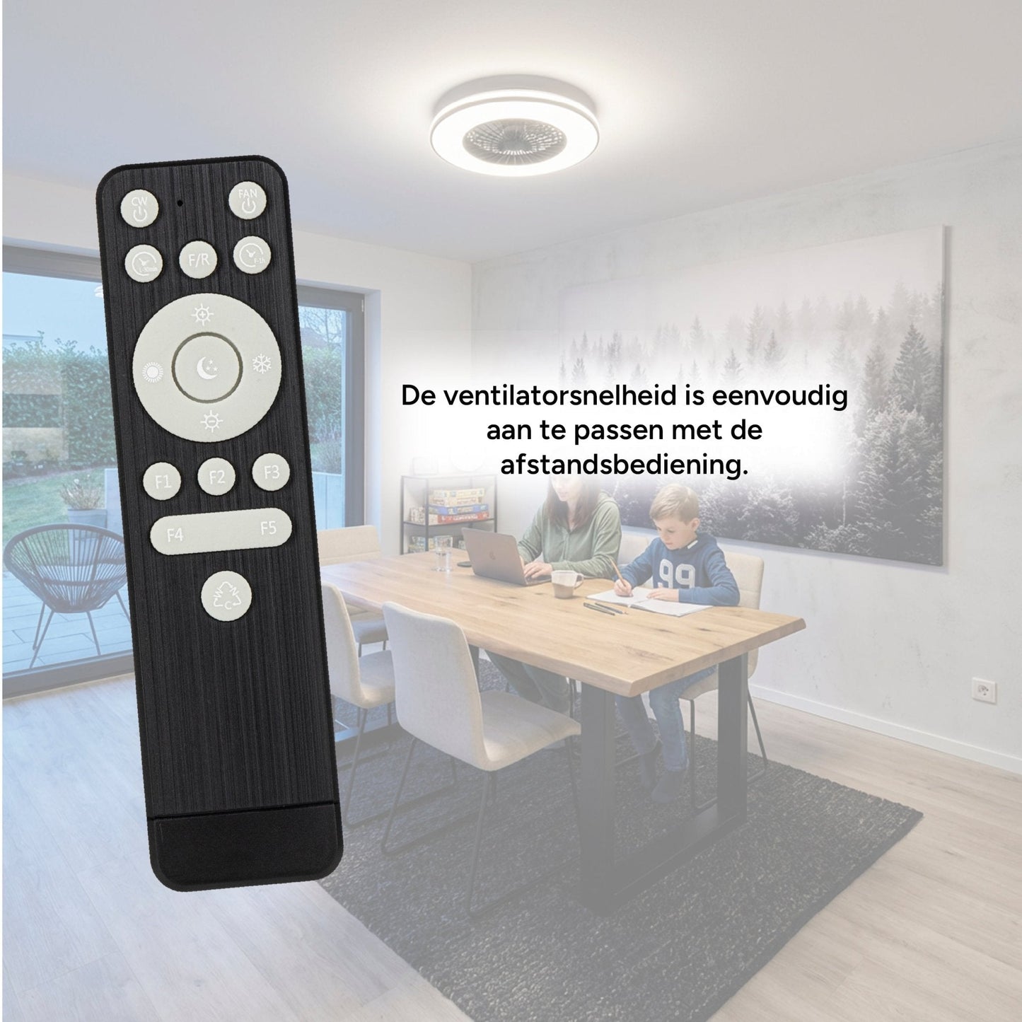 Comnox - LED's Light Plafondventilator met verlichting - 2-in-1 Comfort - Zwart 48,5 cm