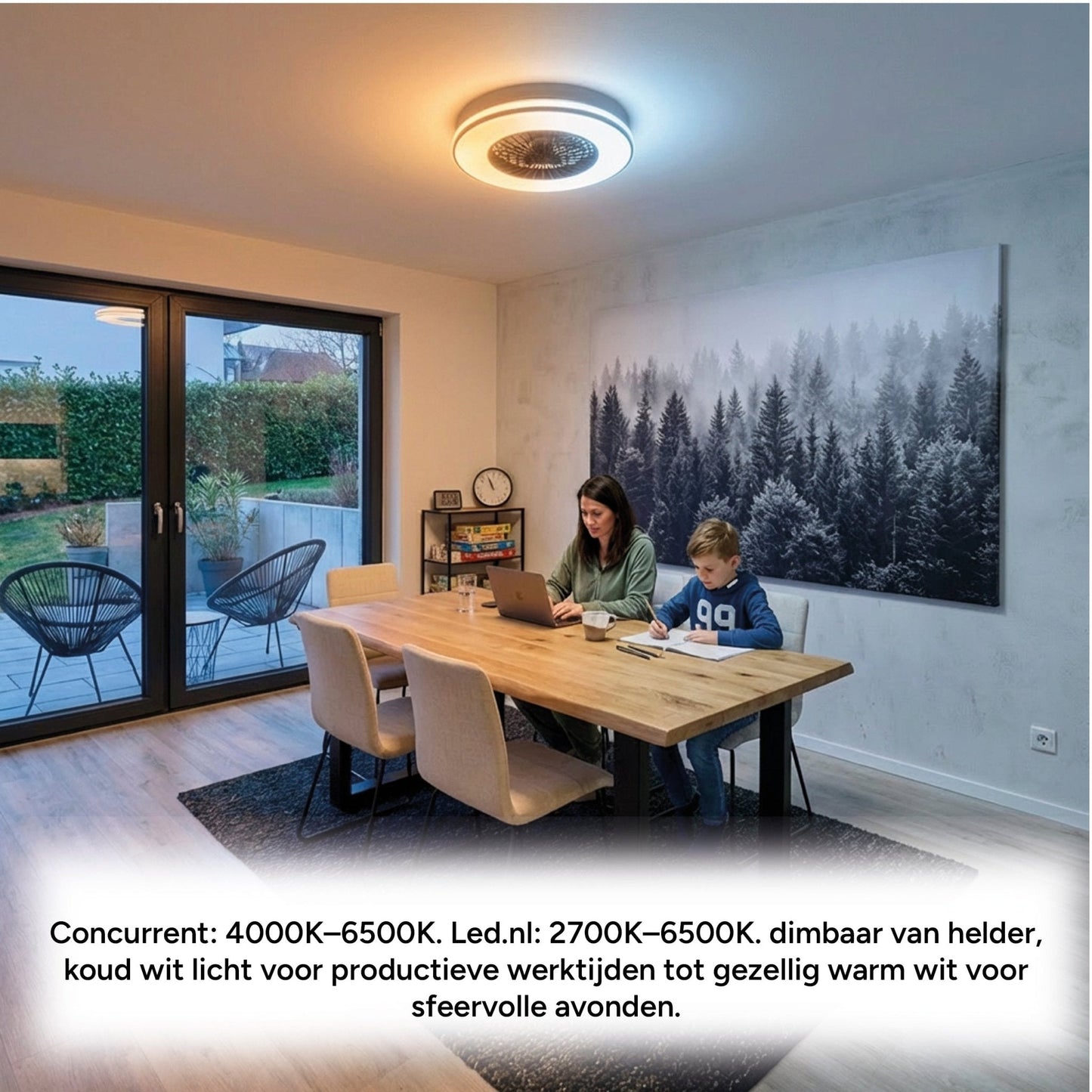 Comnox - LED's Light Plafondventilator met verlichting - 2-in-1 Comfort - Zwart 48,5 cm