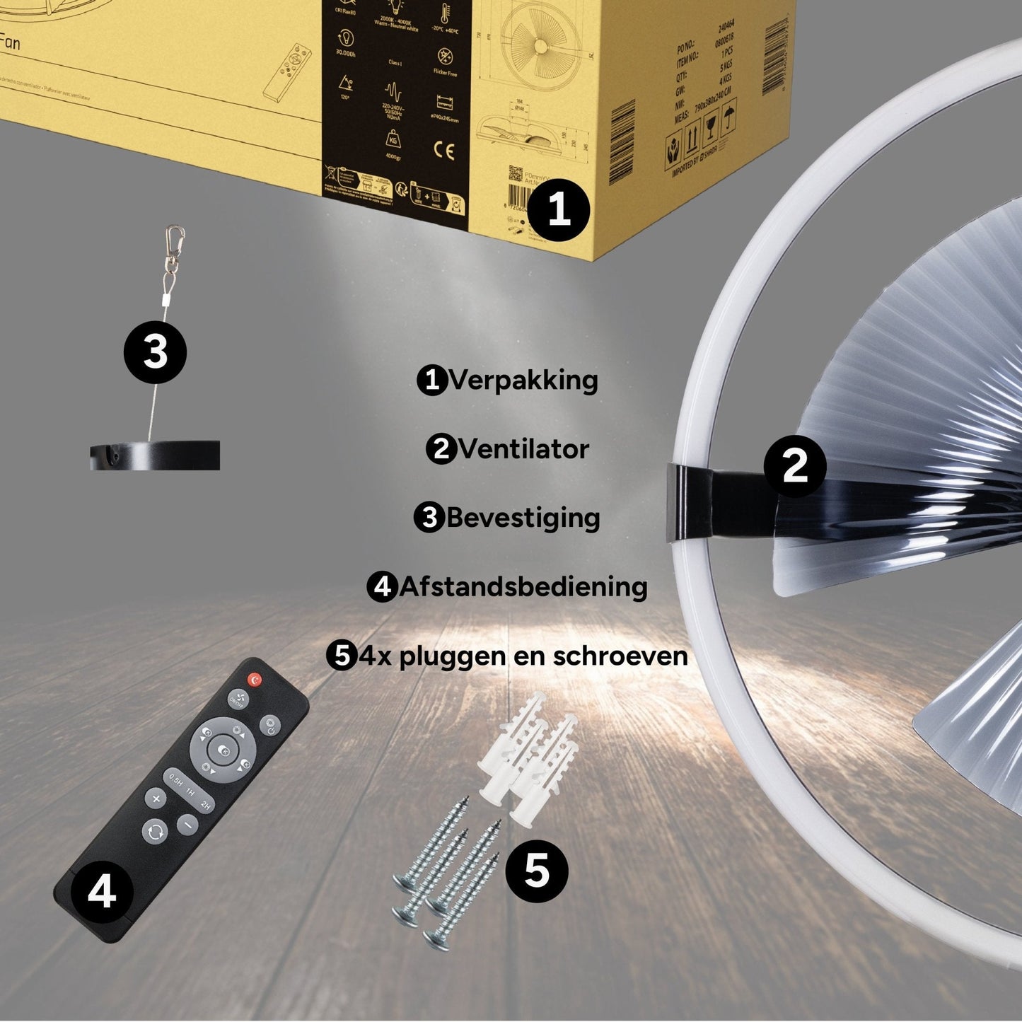 Comnox - 3D Air Plafondlamp met Ventilator - Licht en Lucht in één - Zwart 74 cm