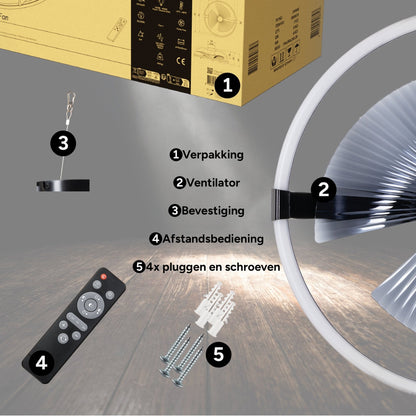 Comnox - 3D Air Plafondlamp met Ventilator - Licht en Lucht in één - Zwart 74 cm