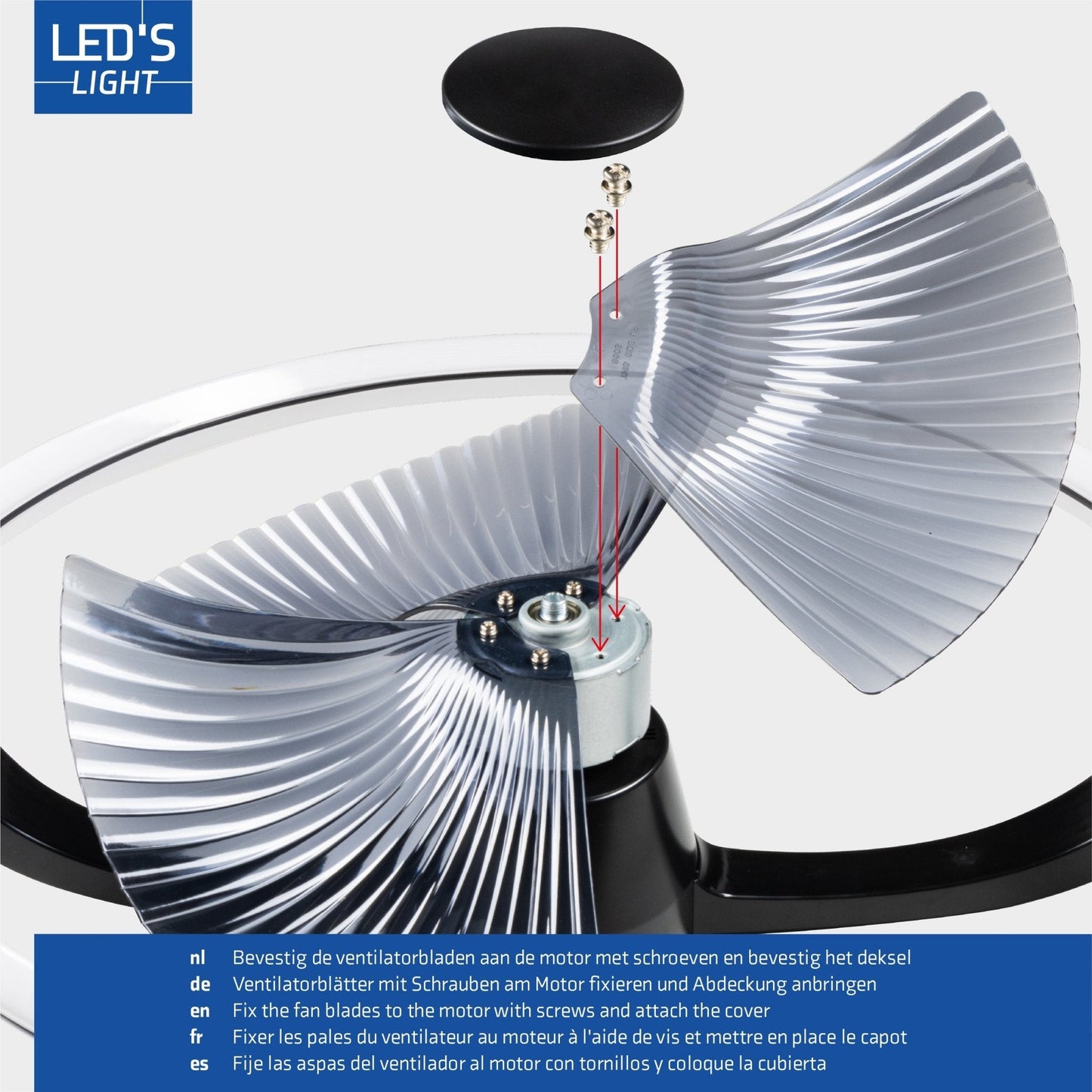 LED's Light Plafondventilator XL 74 cm - Bedienbaar met afstandsbediening - Zwart