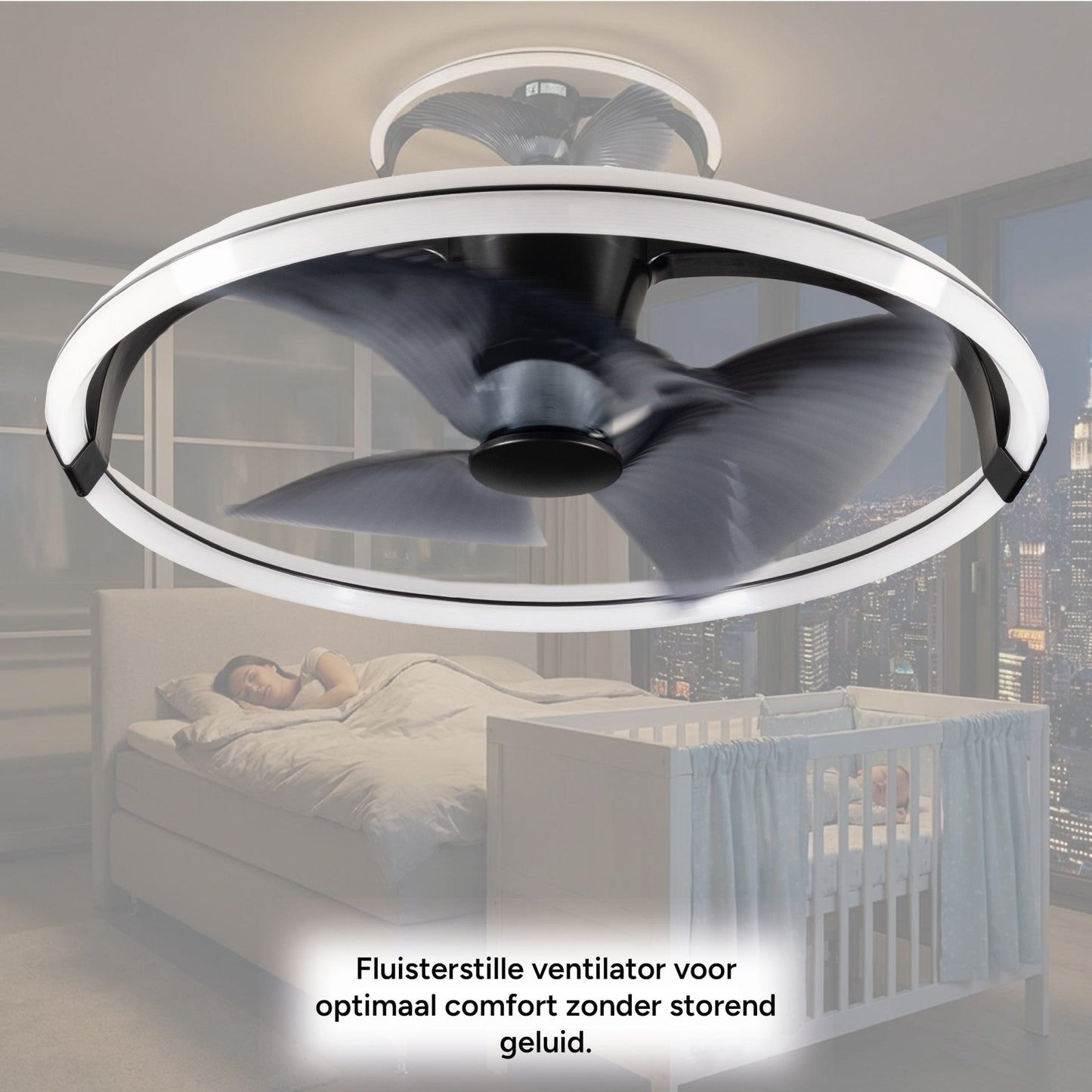 Comnox - 3D Air Plafondlamp met Ventilator - Licht en Lucht in één - Zwart 74 cm