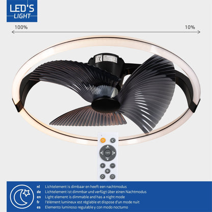 LED's Light Plafondventilator XL 74 cm - Bedienbaar met afstandsbediening - Zwart