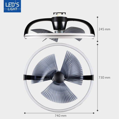 LED's Light Plafondventilator XL 74 cm - Bedienbaar met afstandsbediening - Zwart