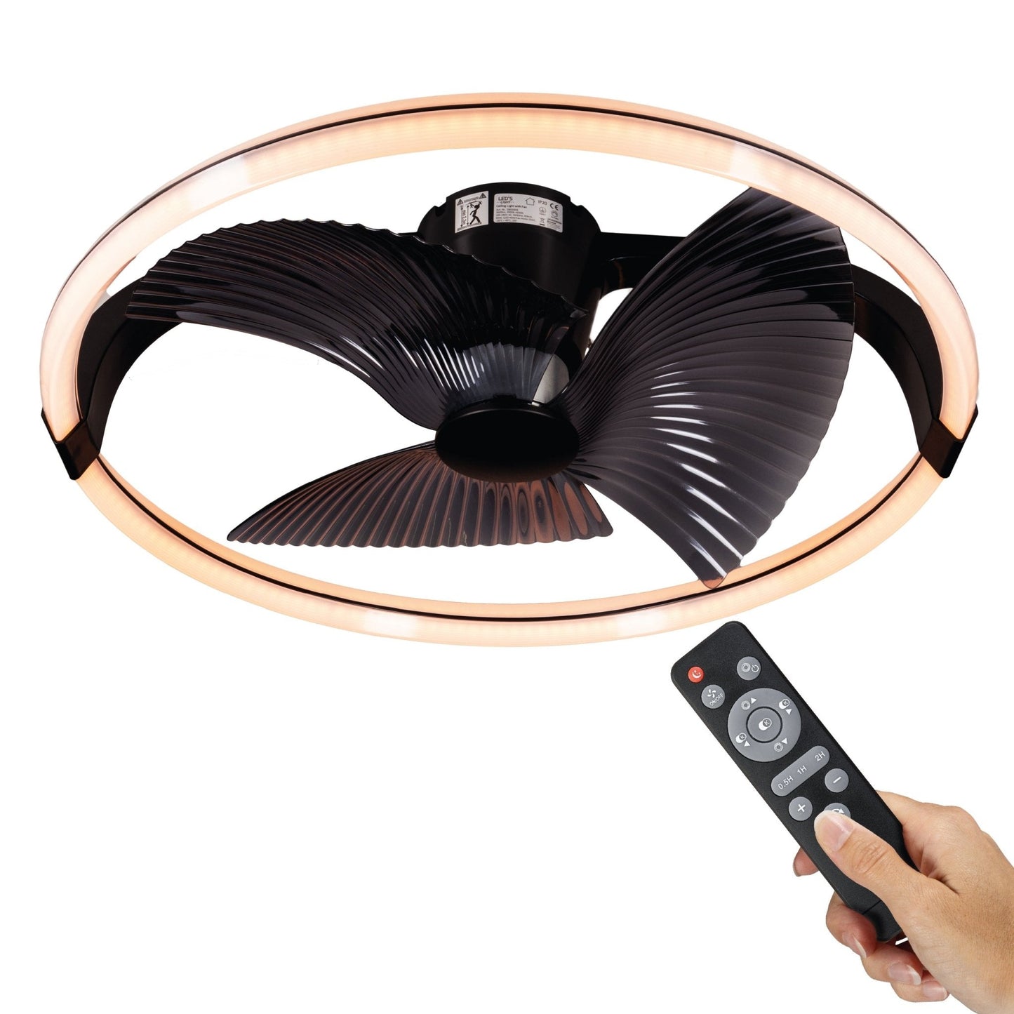 Comnox - 3D Air Plafondlamp met Ventilator - Licht en Lucht in één - Zwart 74 cm