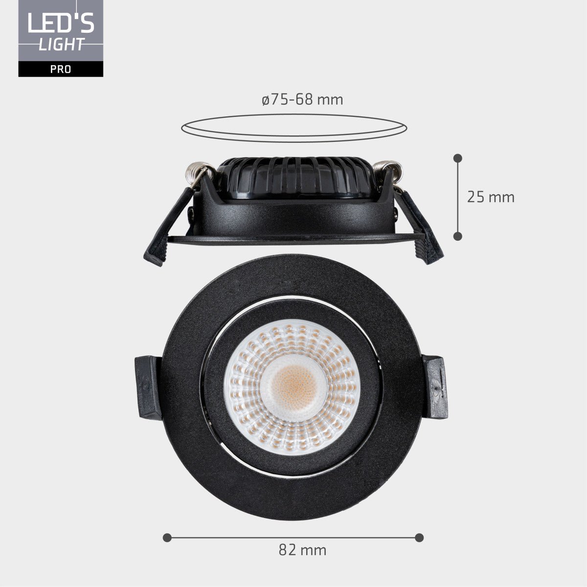LED's Light PRO - 6 PACK - downlight inbouwspot Ø 68mm - Kantelbaar - Spatwaterdicht - Dim to Warm - Zwart