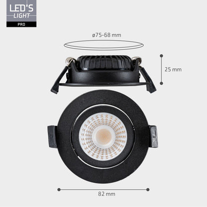 LED's Light PRO - 6 PACK - downlight inbouwspot Ø 68mm - Kantelbaar - Spatwaterdicht - Dim to Warm - Zwart
