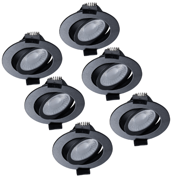 LED's Light PRO - 6 PACK - downlight inbouwspot Ø 68mm - Kantelbaar - Spatwaterdicht - Dim to Warm - Zwart