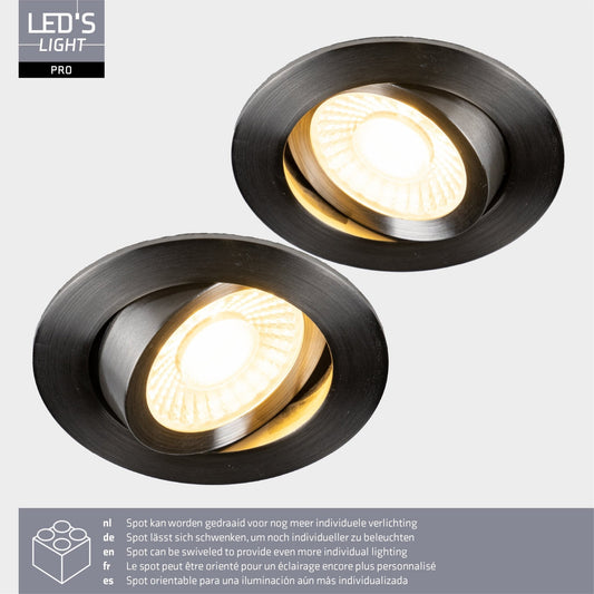 LED's Light PRO downlight inbouwspot Ø 68mm - Kantelbaar - Spatwaterdicht - Dim to Warm - Zilver