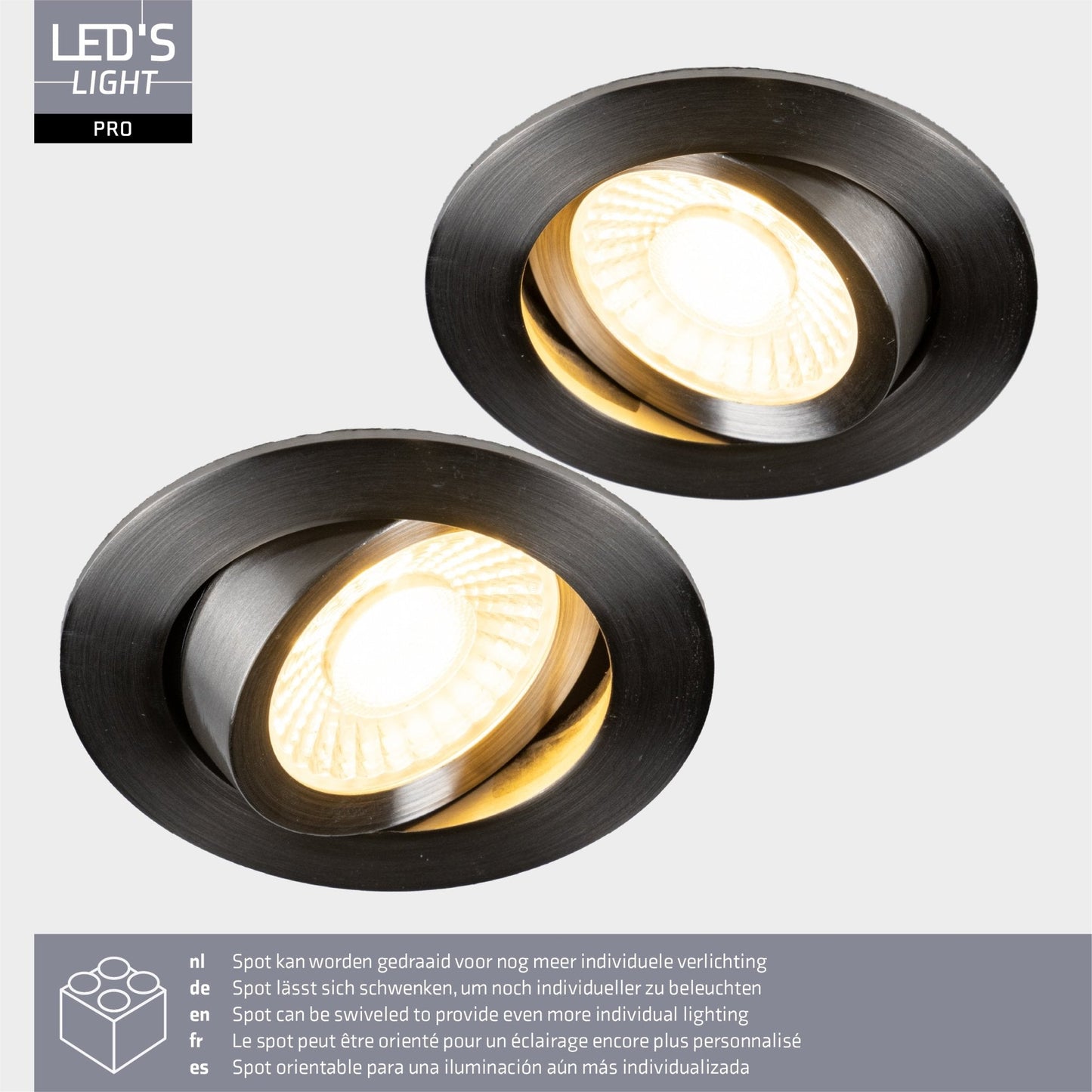 6 PACK - LED's Light PRO downlight inbouwspot Ø 68mm - Kantelbaar - Spatwaterdicht - Dim to Warm - RVS