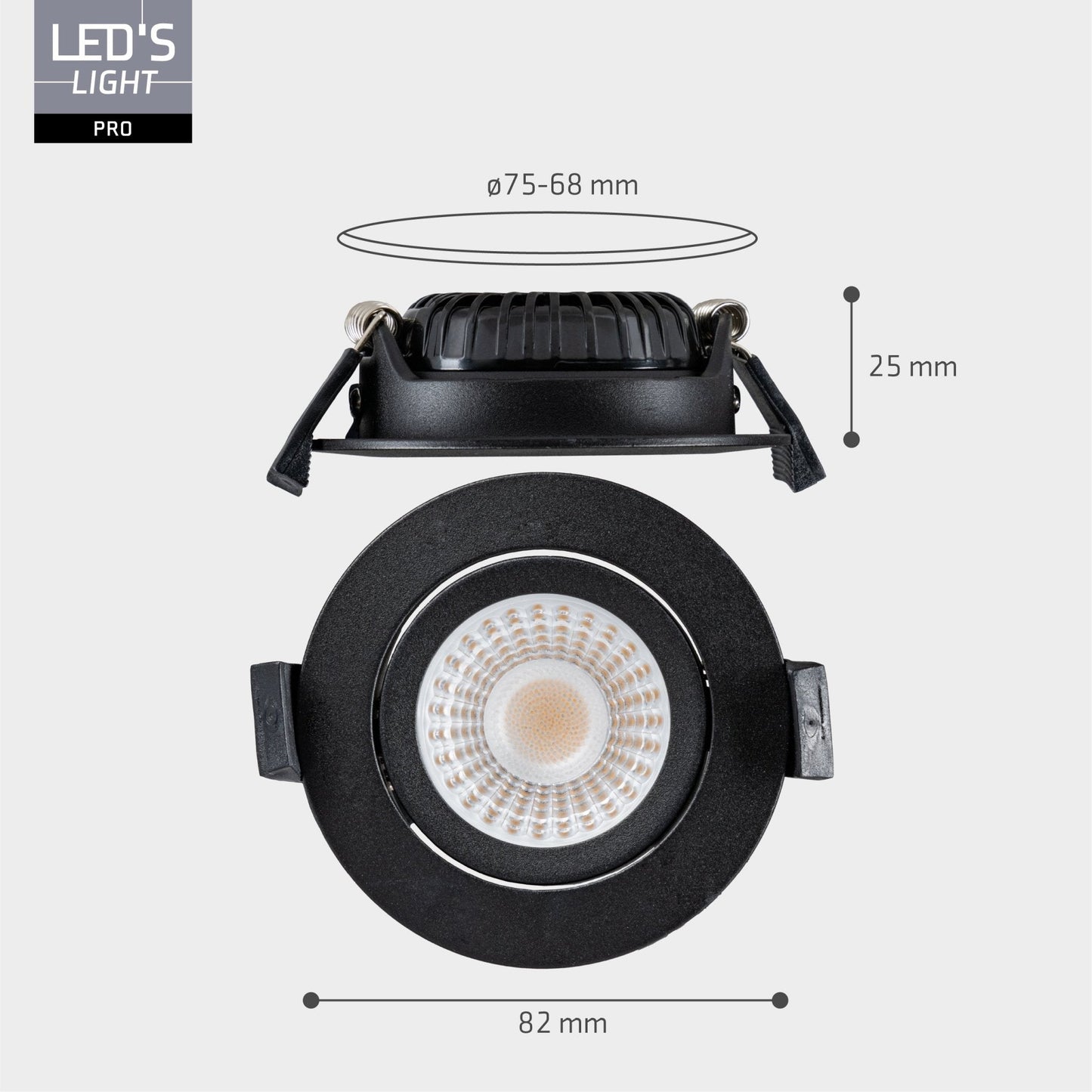 LED's Light PRO downlight inbouwspot Ø 68mm - Kantelbaar - Spatwaterdicht - Dim to Warm - Zwart
