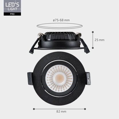 LED's Light PRO downlight inbouwspot Ø 68mm - Kantelbaar - Spatwaterdicht - Dim to Warm - Zwart