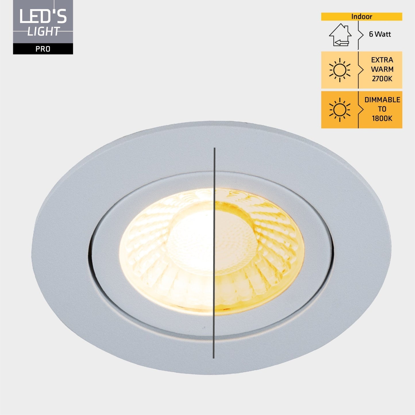 6 PACK - LED's Light PRO downlight inbouwspot Ø 68mm - Spatwaterdicht - Dimbaar - Universeel - Wit