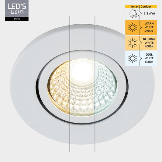 Comnox - LED's Light PRO Inbouwspot 68 mm - Duurzaam licht op maat - Energiezuinig & Dimbaar - 3 kleuren - IP65 - wit
