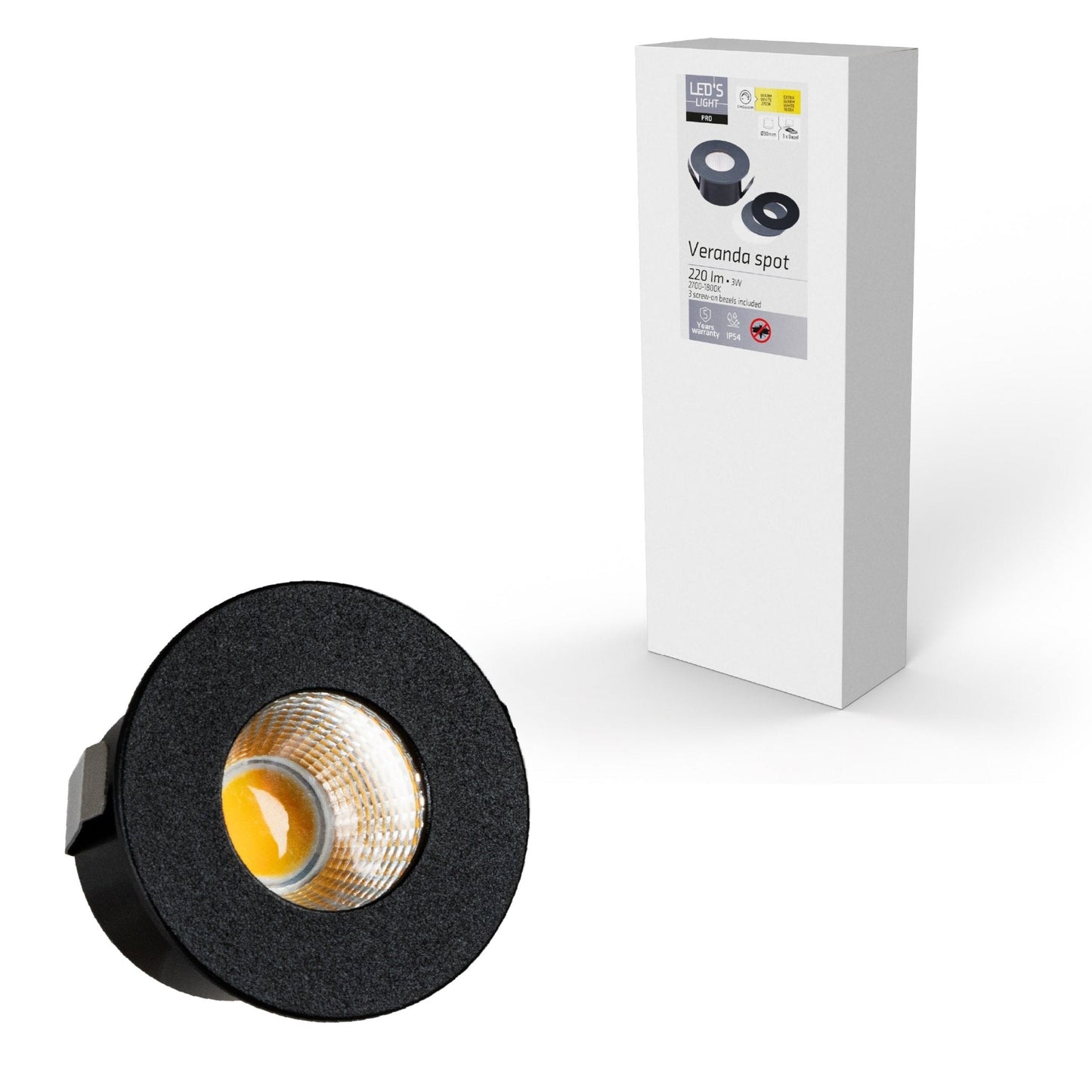 3 PACK - LED's Light PRO mini inbouwspot 3 cm - Voor overkapping, veranda's en inbouwplafonds - Dimbaar - 3 Kleuren plaatjes