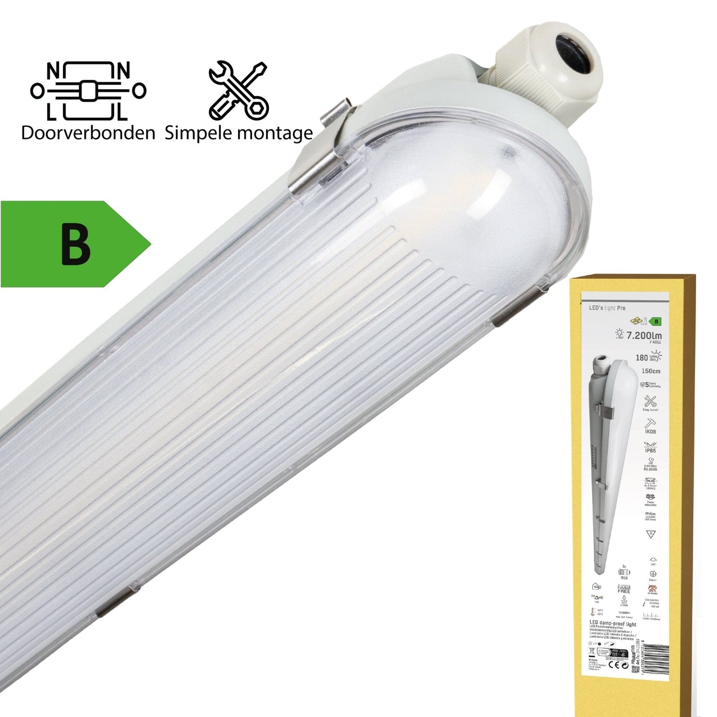 Comnox - Philips LED's Light Pro Koppelbare TL armatuur - Robuuste Industriële Verlichting - 150 cm