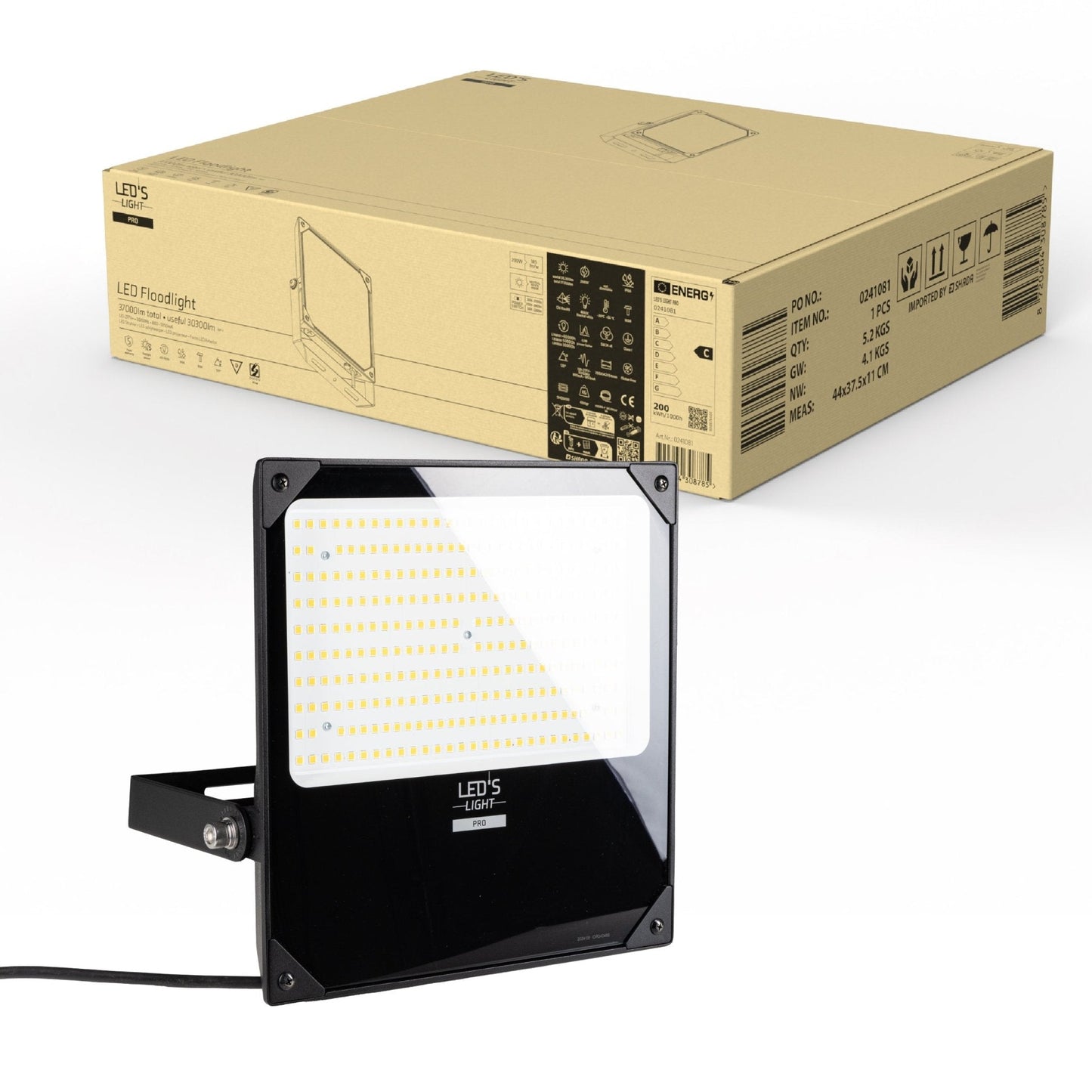 LED's Light Professionele LED Floodlight 37000 - 3 lichtstanden - Waterdicht - 200 watt - daglichtsensor