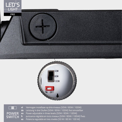 LED's Light Professionele LED Schijnwerper 18500 - 3 lichtstanden - Waterdicht - 100 watt - Daglichtsensor
