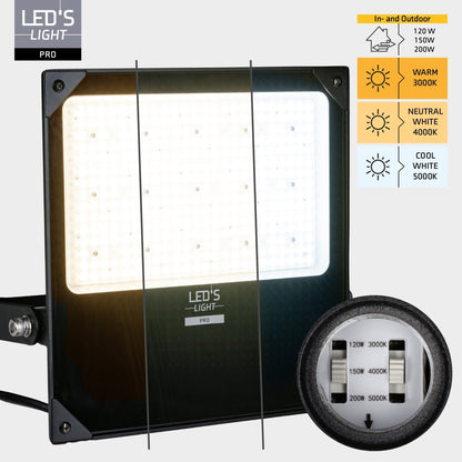 Comnox - LED's Light pro Professionele Schijnwerper 28000 - Krachtig helder licht voor elke ruimte - Flexibel vermogen met Powerselector - 26.500 lumen - IP66 waterdicht - 34 x 39 x 6 cm