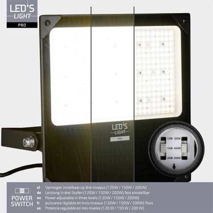 Comnox - LED's Light pro Professionele Schijnwerper 28000 - Krachtig helder licht voor elke ruimte - Flexibel vermogen met Powerselector - 26.500 lumen - IP66 waterdicht - 34 x 39 x 6 cm