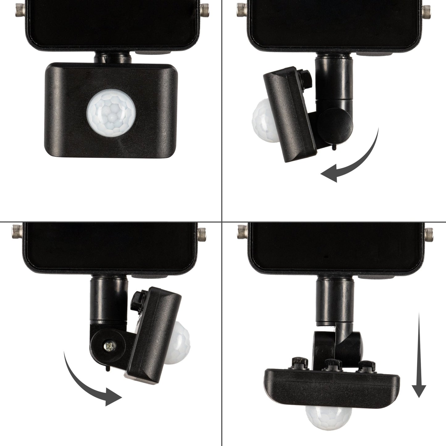 Zwarte LED buitenverlichting met bewegingssensor, voor tuin of terras. Zichtbare LED’s en zilverkleurige sensor bieden energiezuinig licht voor nachtverlichting.