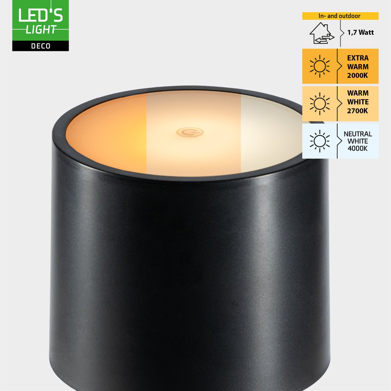 LED's Light Tafellamp op accu - oplaadbaar en draadloos - voor binnen en buiten - 3 kleuren - Zwart